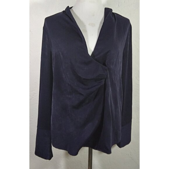 Something Navy Top Large Night Blue Draped Front V Neck Long Sleeve Wrap - Picture 3 of 7